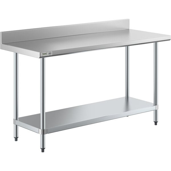 Regency 24" x 60" 18-Gauge 304 Stainless Steel Commercial Work Table with 4" Backsplash and Galvanized Undershelf