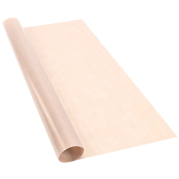 A roll of beige PTFE paper on a white surface.