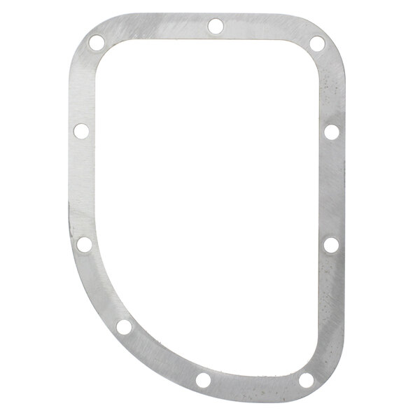 A silver metal frame with holes.