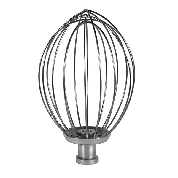 A Globe stainless steel wire whisk with a metal handle.