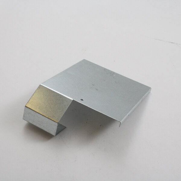 A metal bracket for a Frymaster filter box with a square hole in the corner.