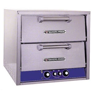 A Bakers Pride double deck countertop oven with two drawers.