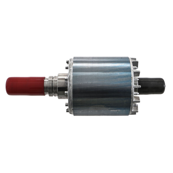 A metal Salvajor motor rotor with a red handle.