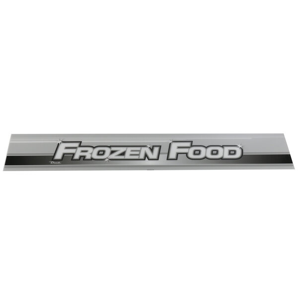 A black and silver sign that reads "frozen food" with a True Refrigeration logo.