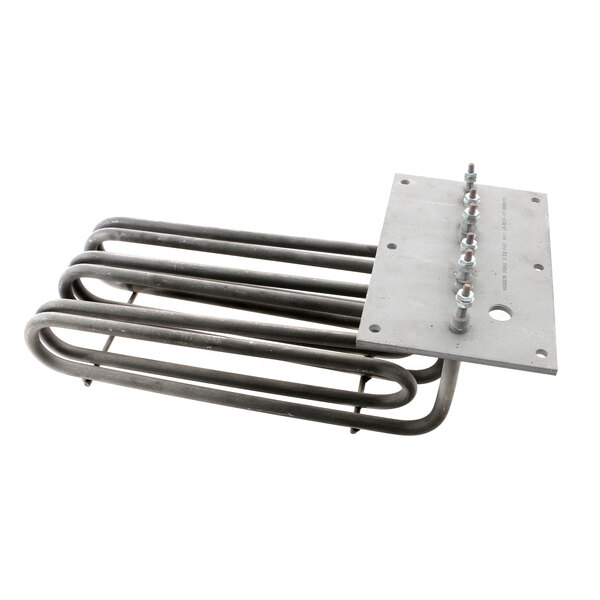 A Blakeslee 10kw immersion heating element with metal rods attached to a metal plate.