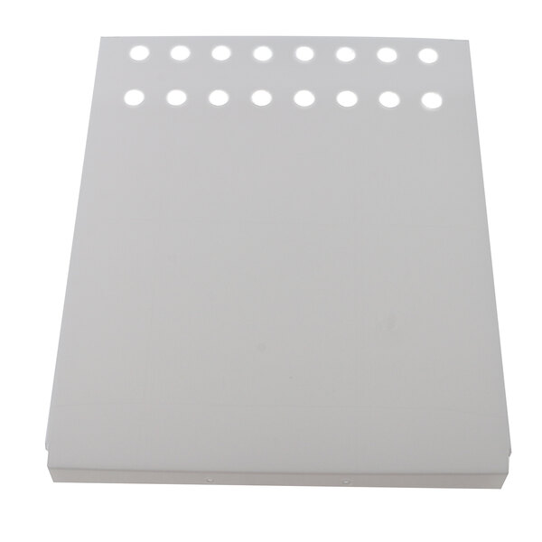 A white rectangular pan cover with holes in it.