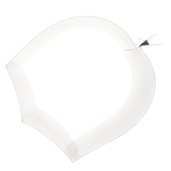 A white plastic shield with a metal handle.