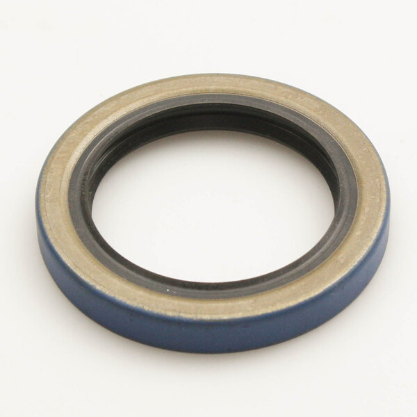A round blue and black rubber seal with a white circle inside.