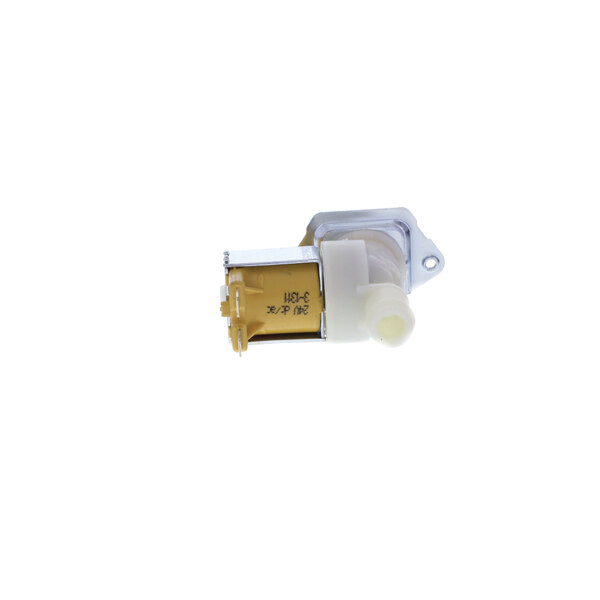 A white and yellow solenoid valve with black text.