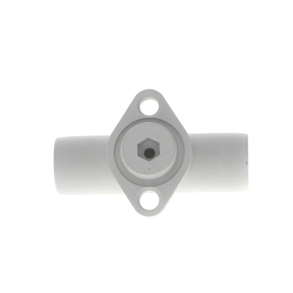A white plastic Meiko drain vent valve with a hole in it.