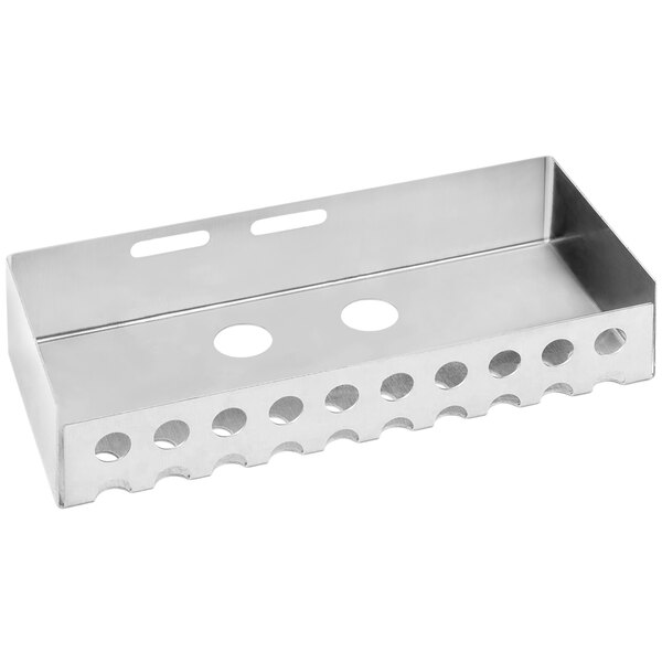 A metal Stero flange heating element tray with holes.