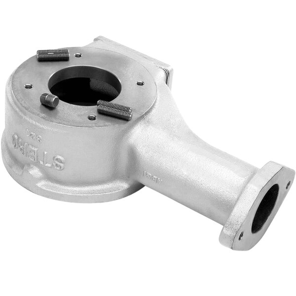 A silver metal Stero Pump Housing Assembly with a hole.