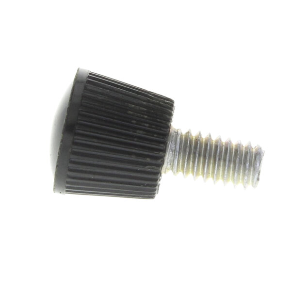 A BevLes thumb screw with a black plastic cap.