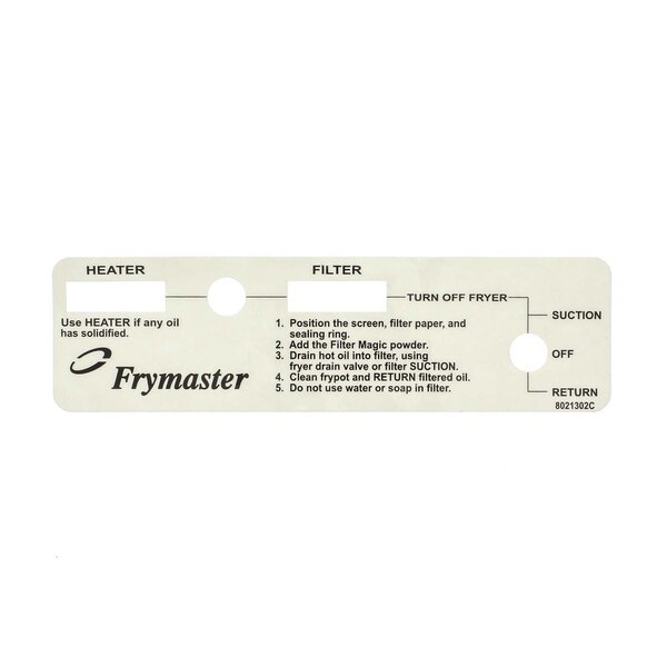 A white rectangular label with black text that reads "Pf Frymster Switch Plate"