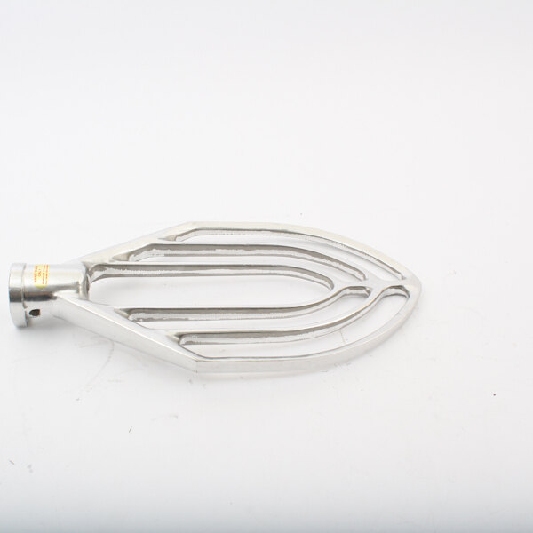 A silver metal Blakeslee "B" batter beater on a white background.