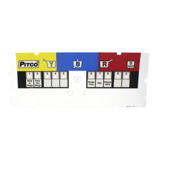 A white rectangular electrical panel with yellow and white rectangular labels for Pitco.