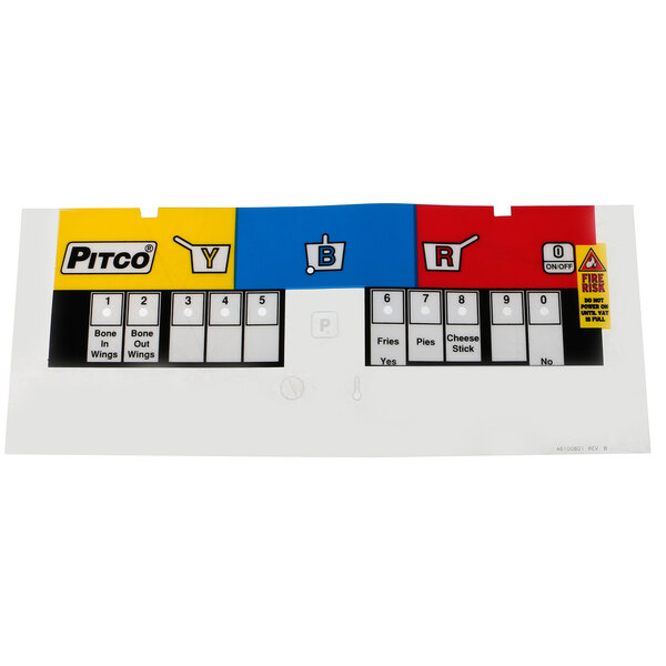 A white and yellow Pitco box with a white paper label with a blue Wingstreet cart and black lettering.