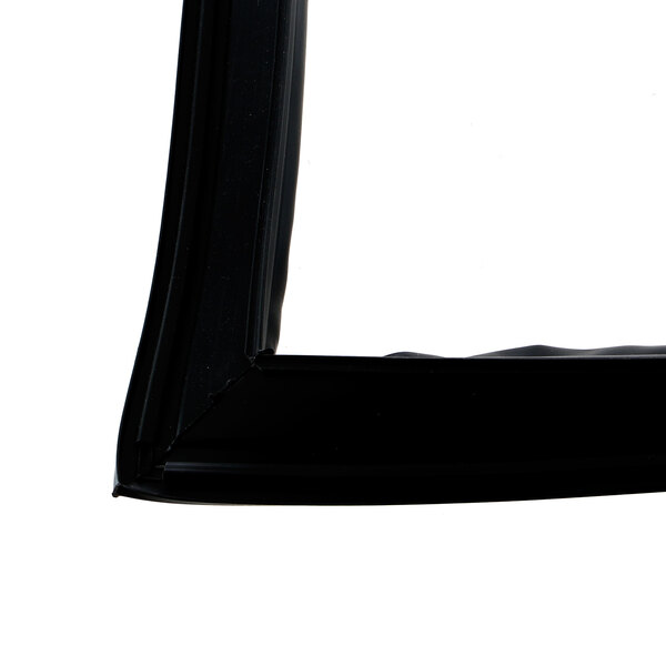 A close up of a black Anthony door gasket with a white background.