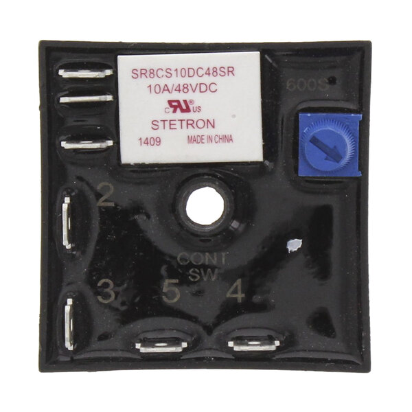 A black square Crown Steam time delay with blue and white text and numbers.