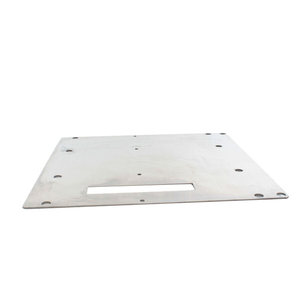 A metal plate with screws and holes.