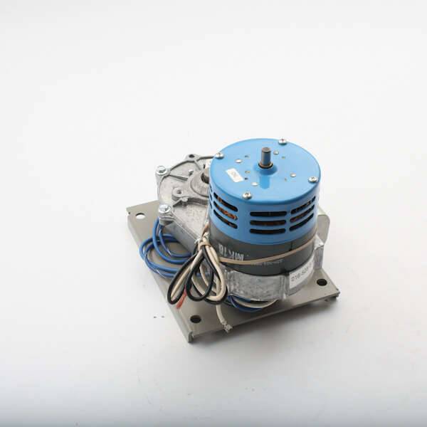 A small blue and silver motor.