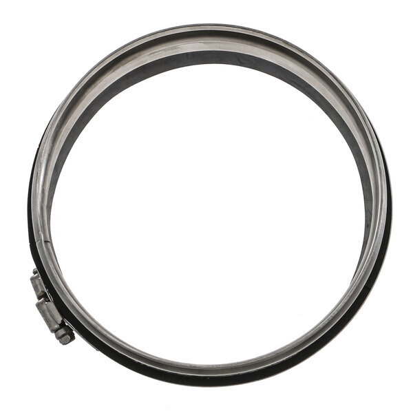 A stainless steel circular ring with a black rubber ring.