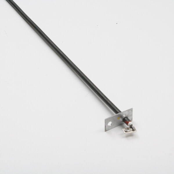 A metal rod with a black wire and metal piece on it.