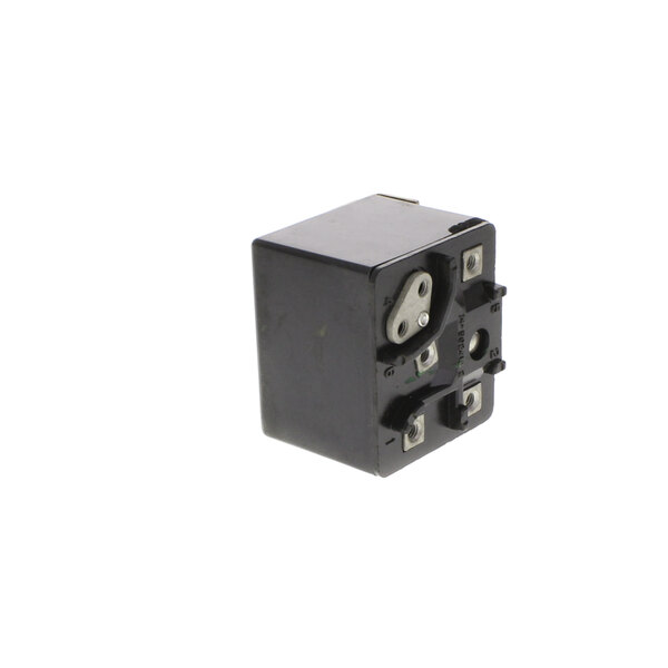 A small black square True Refrigeration relay with metal parts and two wires.