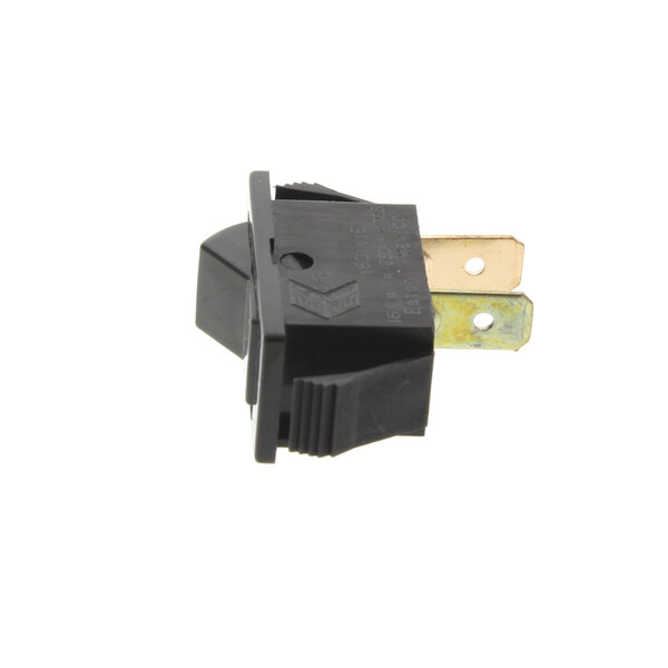 A close-up of a black Frymaster Rocker Switch with a gold pin.