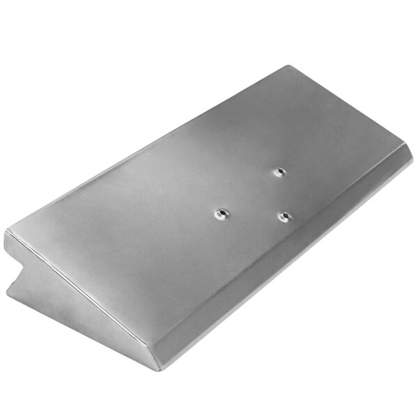 A silver rectangular Stero Outboard Door Scrap Catchment with holes on the side.