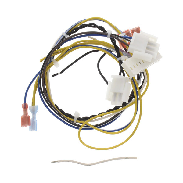 A white wiring harness with several wires.