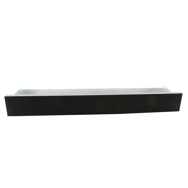 A black rectangular crumb tray with a white edge.