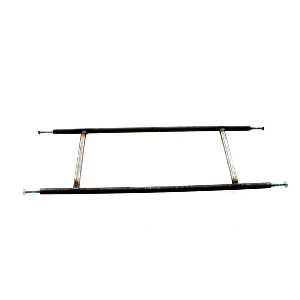 A black metal H-frame with handles and screws.