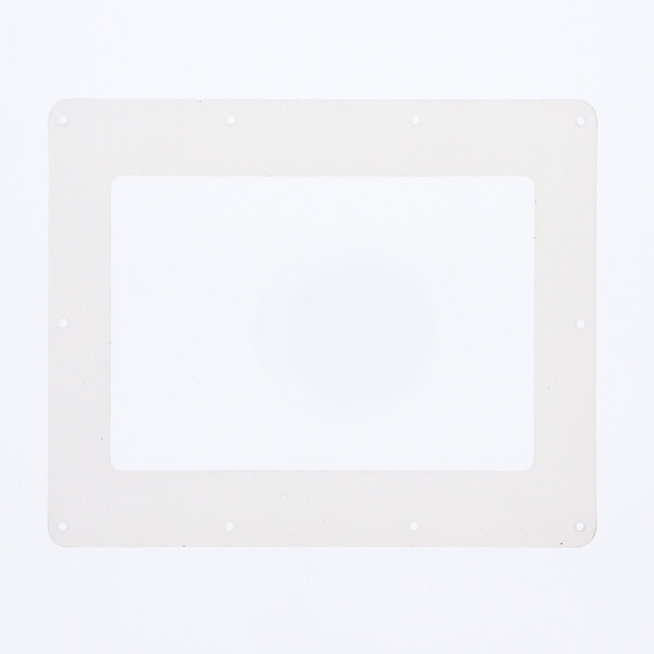 A white rectangular gasket with holes