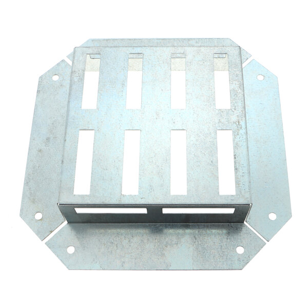 A metal plate with four holes in it, used to cover a TurboChef NGC-1081 blower motor.