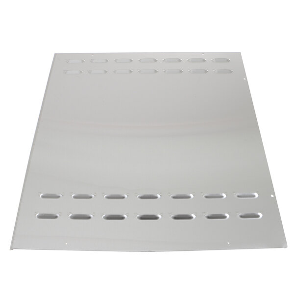 A white rectangular metal sheet with oval-shaped holes.