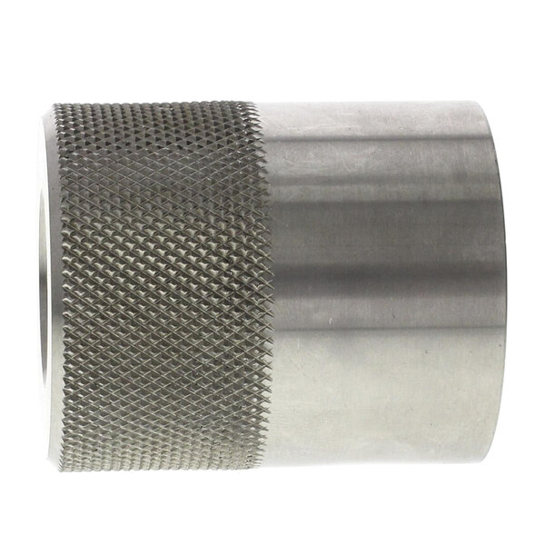 A stainless steel Pitco coupling with a mesh pattern on the surface.