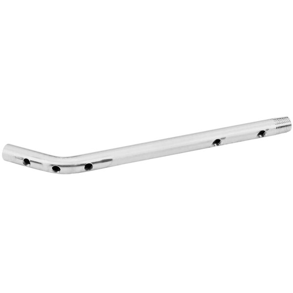 A silver metal rod with holes on a white background.