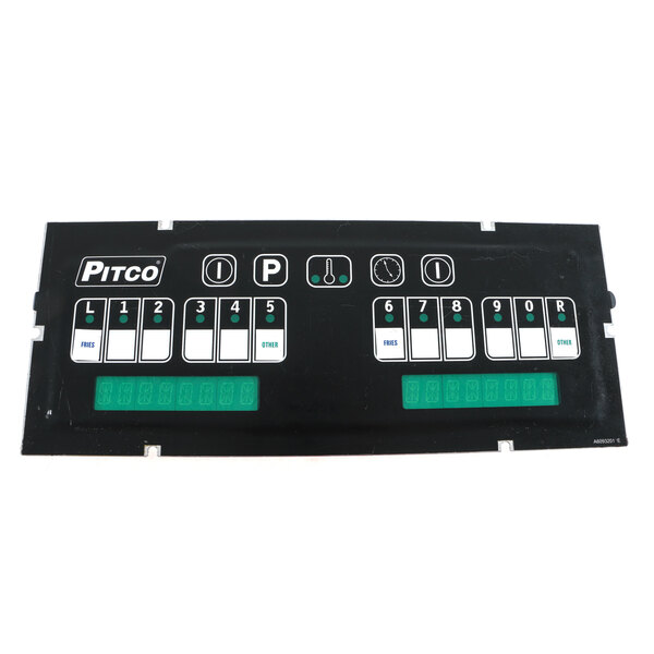 A black Pitco computer display panel with green and white buttons.