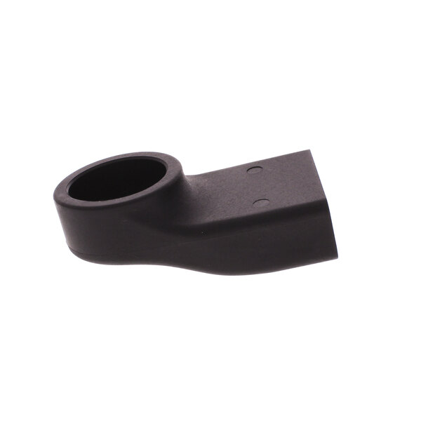 A black plastic pipe fitting with a hole.