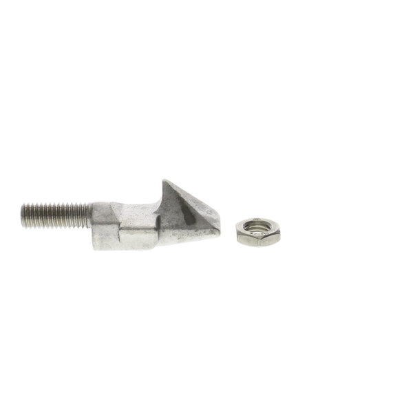 A metal bolt and nut on a white background.