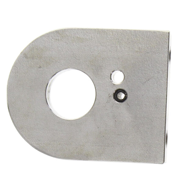 A white metal Crown Steam end stop plate with a center hole.