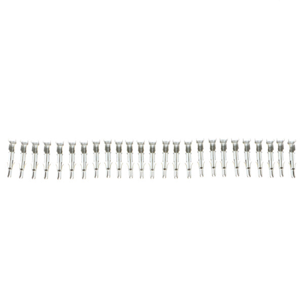 A row of metal wires on a white background.
