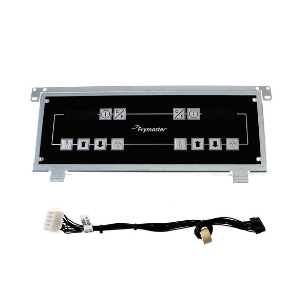 A black and silver electronic Frymaster control panel with white buttons and black wires.