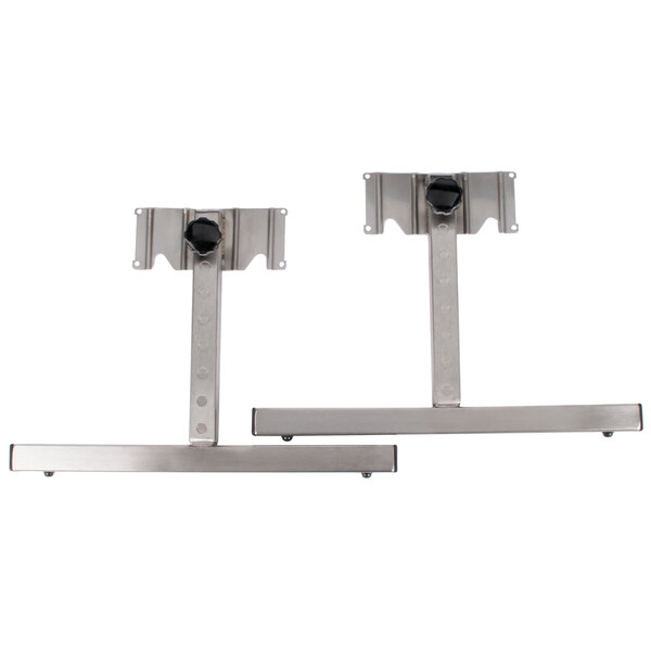 Two Vollrath stainless steel T-legs with two holes in each bracket.