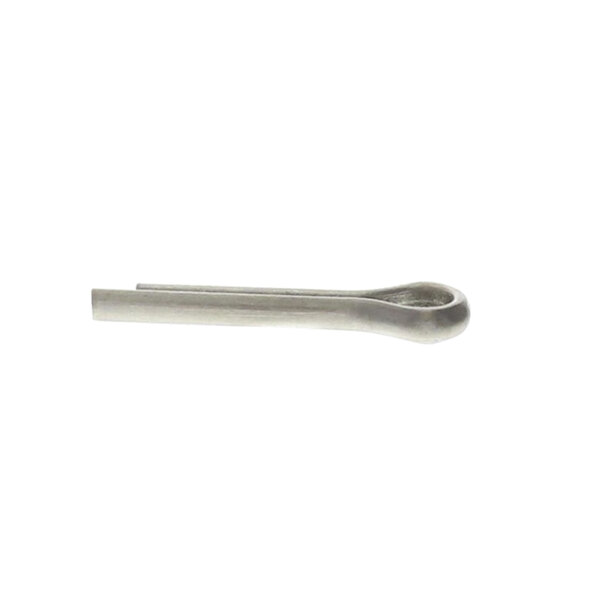 A silver metal cotter pin with a hole in it.