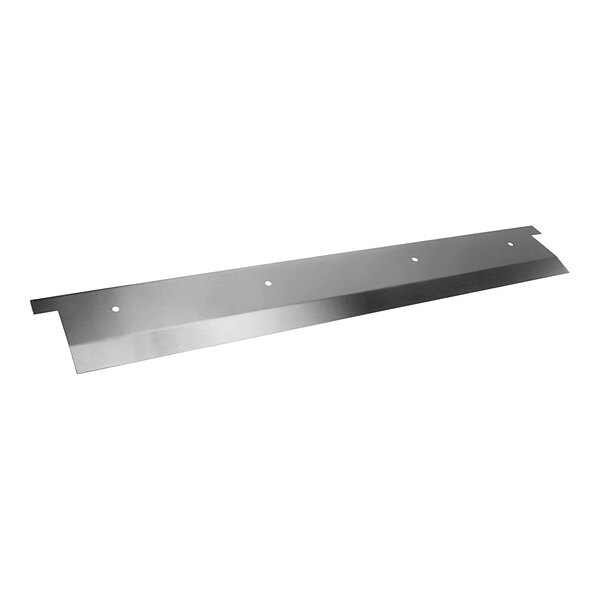 A silver metal rectangular threshold piece with a hole in the middle.