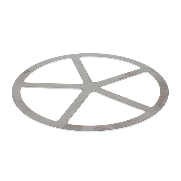 A white metal circular plate with four cross-shaped holes.