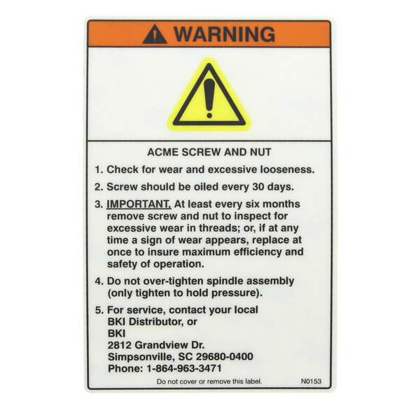A yellow triangle warning sign with black text and an exclamation mark.