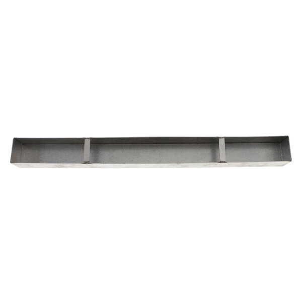 A rectangular metal shelf with a long shelf on it.